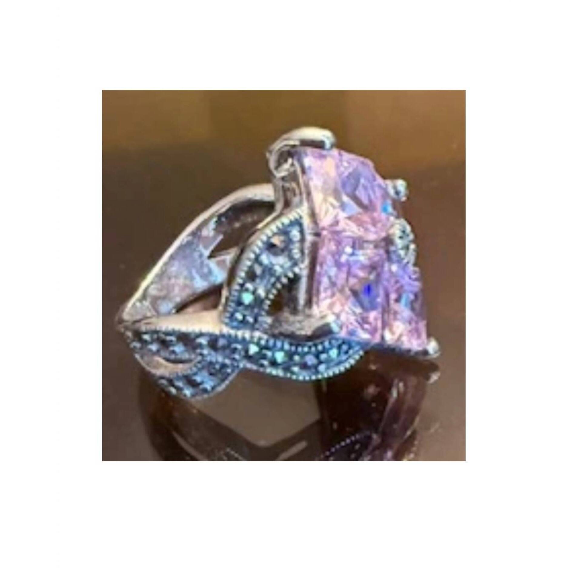 New P & K Jewelry Women's Sterling Marcasite 4 Stone Pink Ring In Pink/ Silver